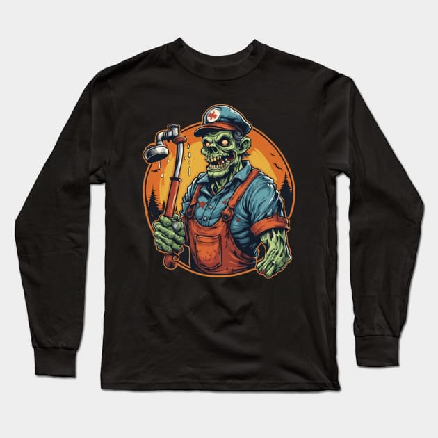 Zombie plumber handyman Halloween gift for him Long Sleeve T-Shirt by Edgi